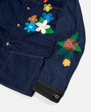 Flower Embroidered Chore Jacket (Blue)