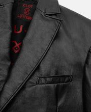 Faux Leather Oversized Tailored Jacket (Black)