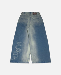 Washed Denim Maxi Denim Jeans (Blue)