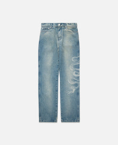 Washed Denim Straight Leg Jeans (Blue)