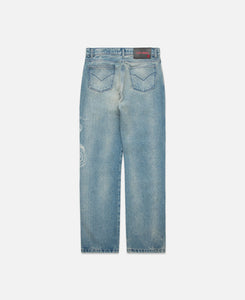 Washed Denim Straight Leg Jeans (Blue)