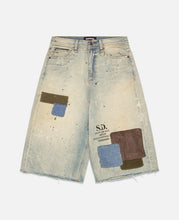 Patchwork Denim Shorts (Blue)