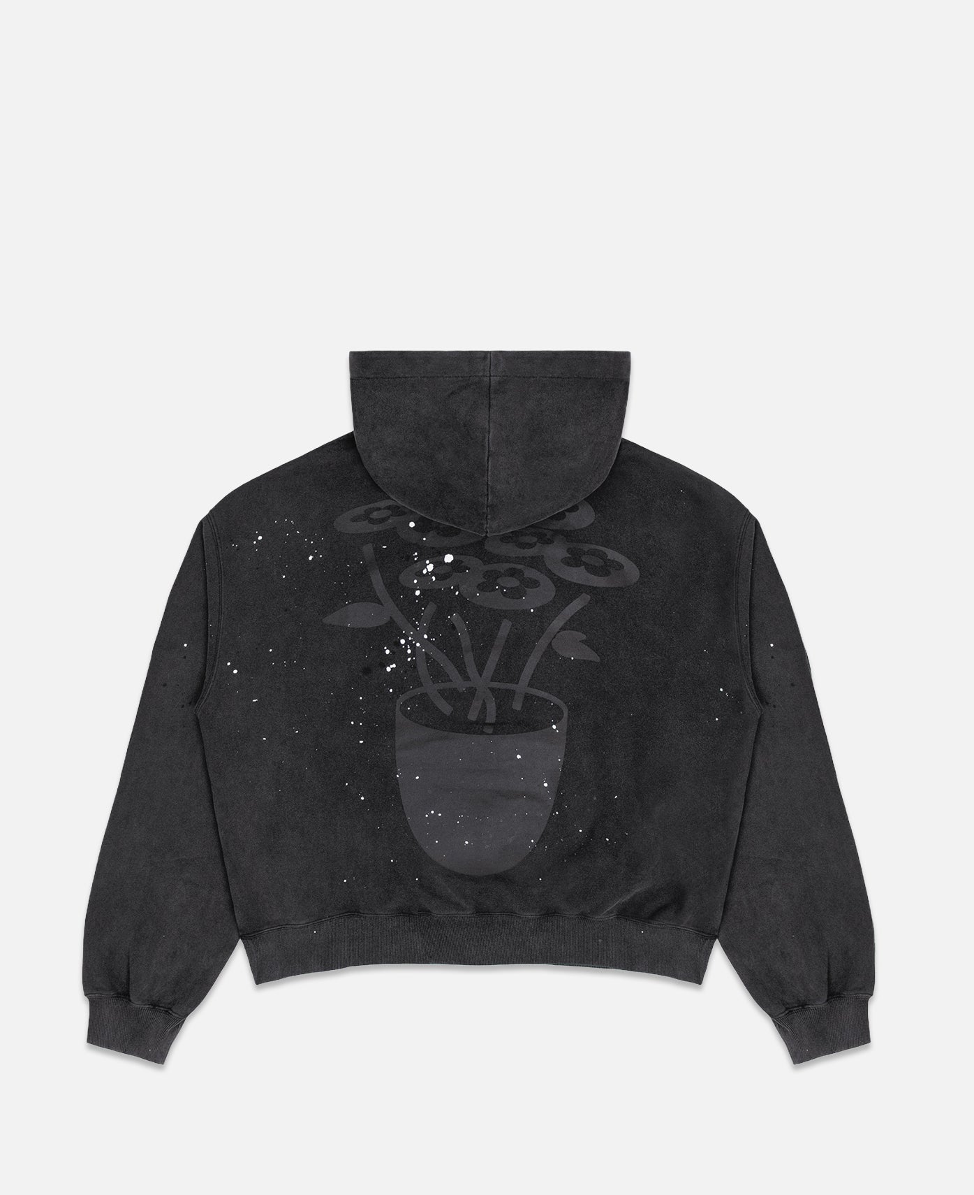Washed Paint Splash Flower Hoodie (Black)