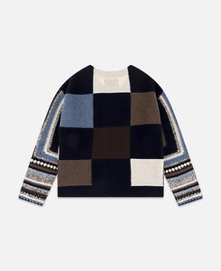Color Block Croche Knit Zip Up (Multi)