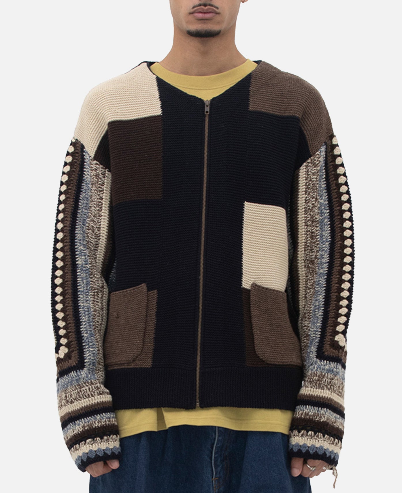 Color Block Croche Knit Zip Up (Multi)