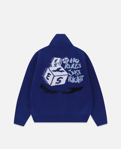 Y.E.S Dice Full Zip-Up Knit Cardigan (Blue)