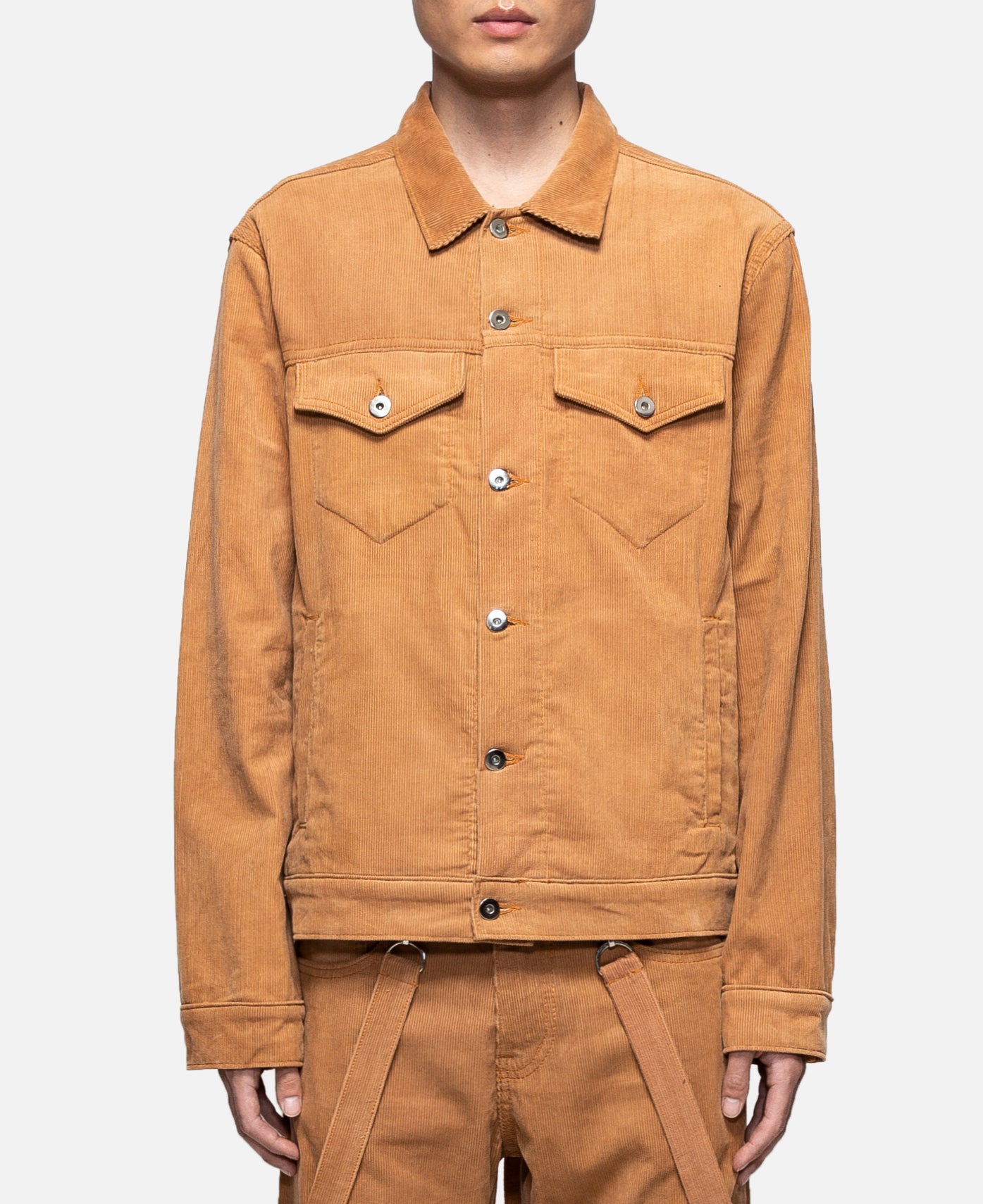 Corduroy Perforated Trucker Jacket (Brown)