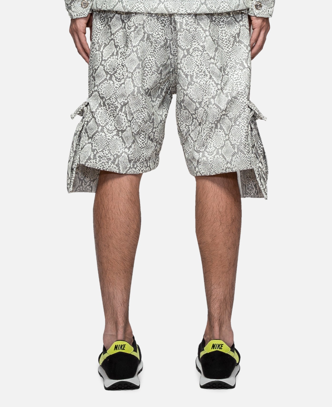 Faux Leather Snakeskin Cargo Short (White)